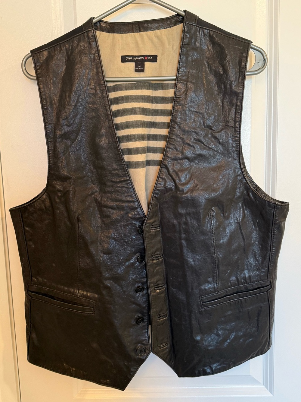 John Varvatos Black Leather Button-Front Vest